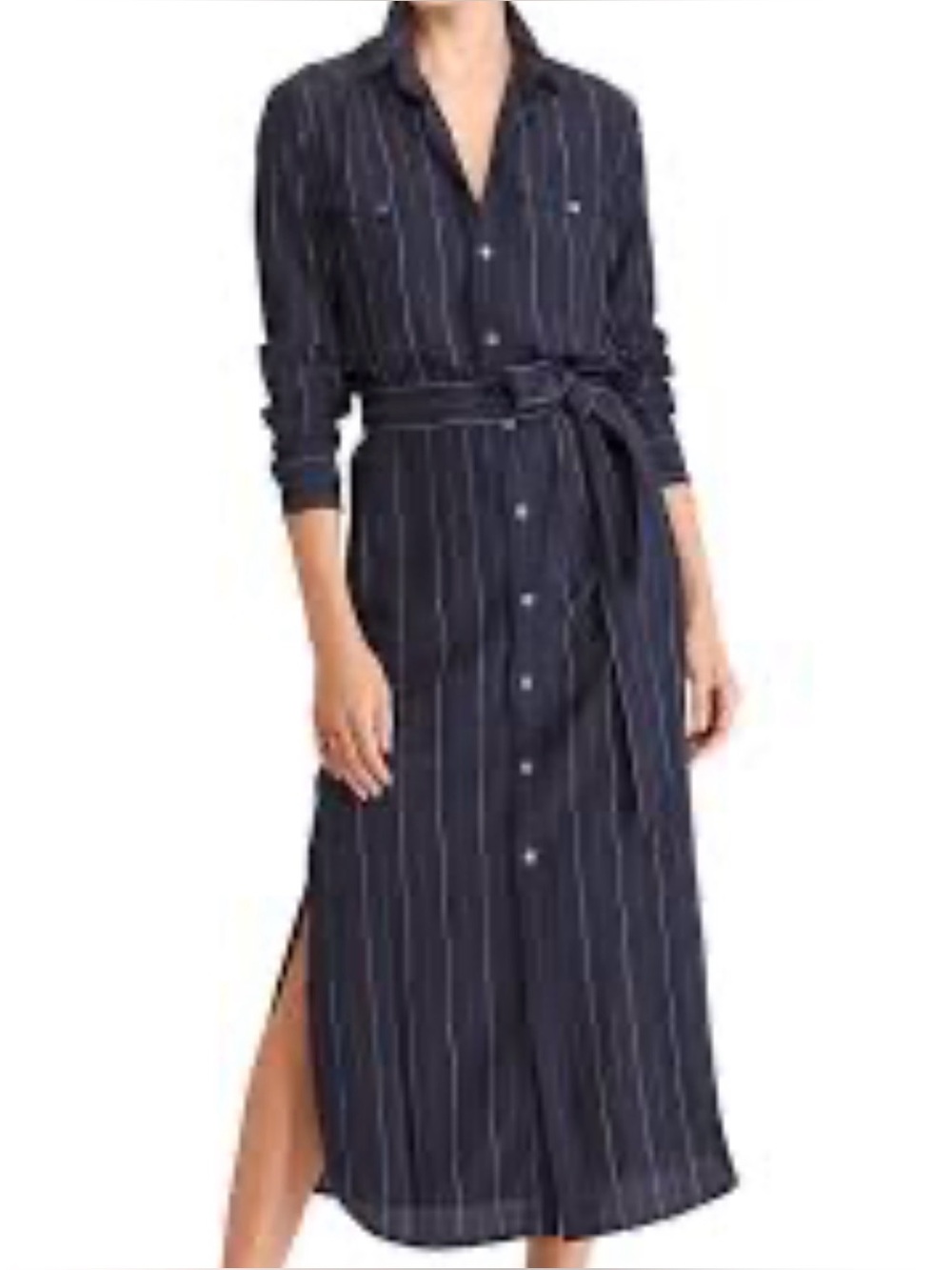 Polo Ralph Lauren Women’s Maxi Shirt Dress Navy Wool Pockets Sz 4 NWOT